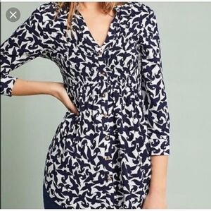 Anthropologie Maeve Alexa Bird Print smocked top Sz S